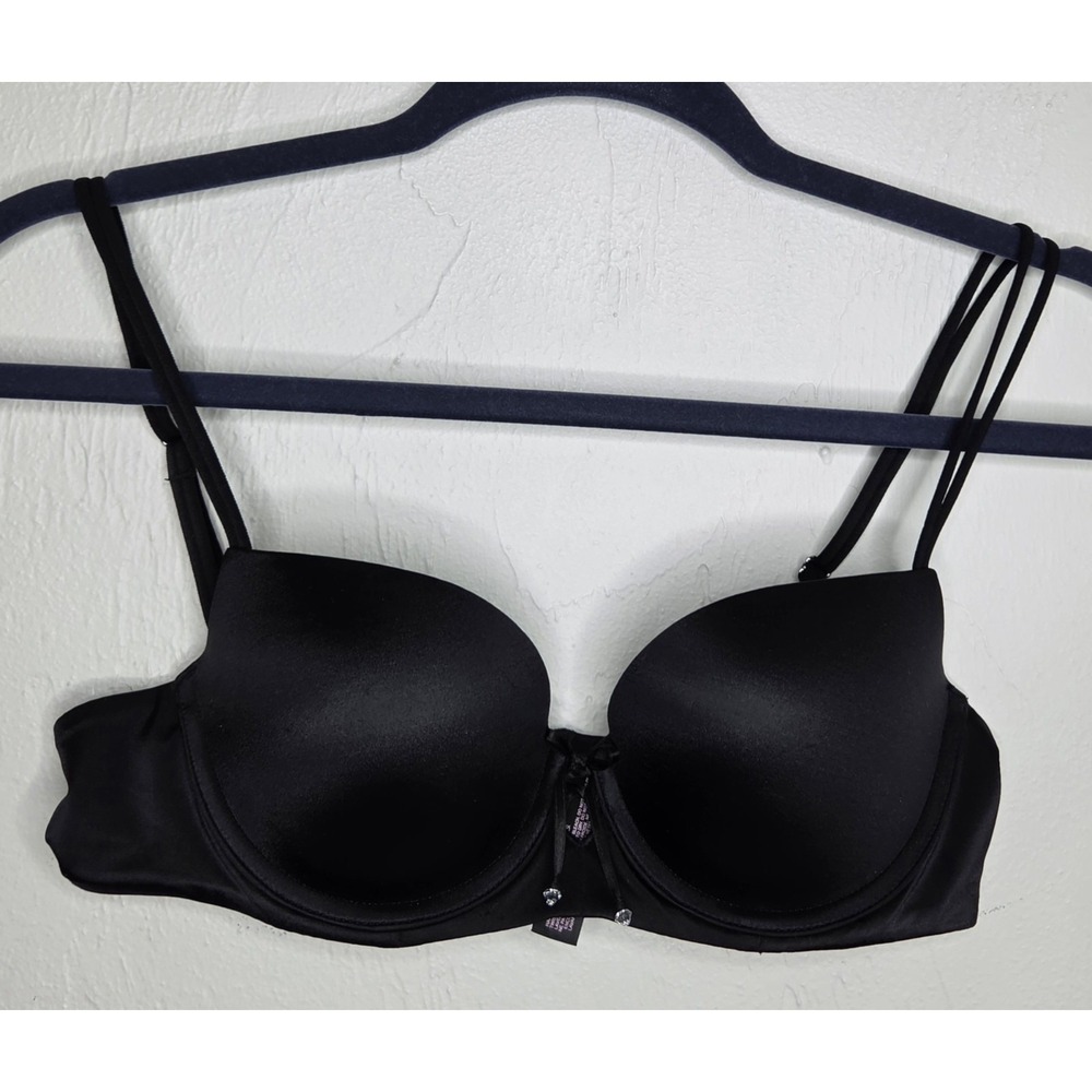 Victoria's Secret Bra Women's 34B Black Balconet 2012 Bow w/Clear Beads